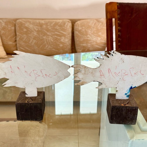 Painted fish table and wall decor Apostolos Lavdas like new