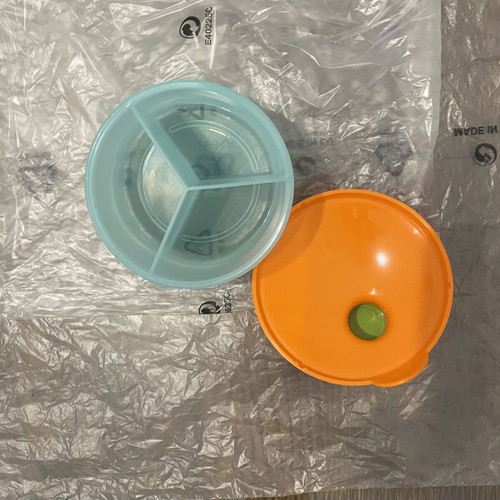 Tupperware baby food container with three compartments