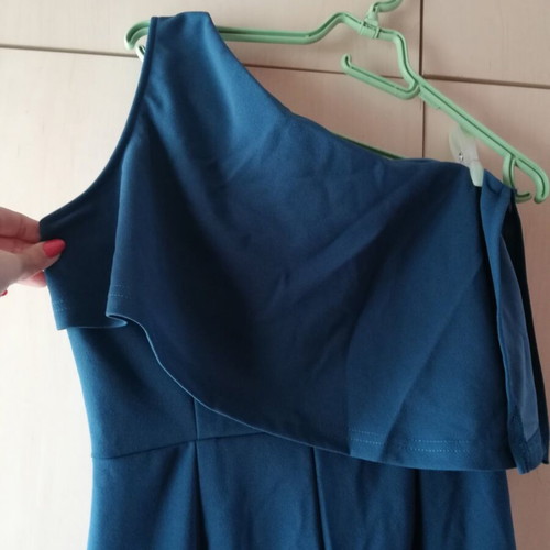 Petrol one-shoulder jumpsuit with ruffle