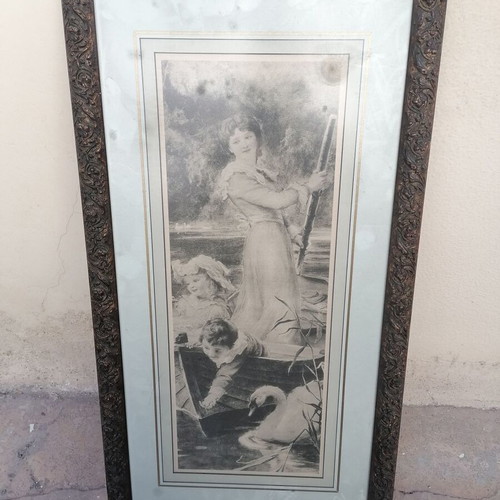 Engraving from 1960 with handmade wood-carved frame new
