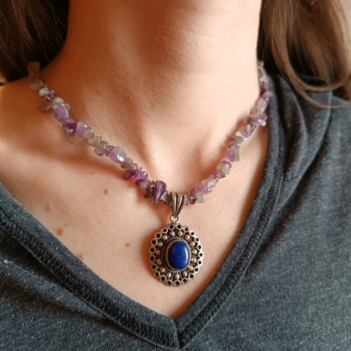 Gregio necklace like new with amethyst and vintage 925 pendant