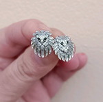 Stainless steel lion head stud earrings with zirconia