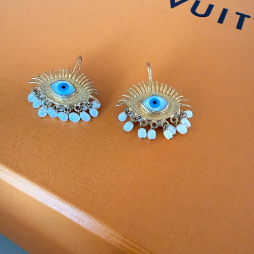 Eye with pearls earrings new, turquoise and gold
