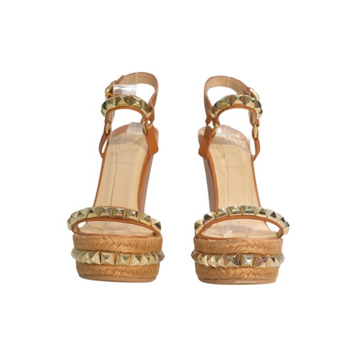 Christian Louboutin Pyraclou 140 Platform Wedge Espadrilles, Cognac Brown