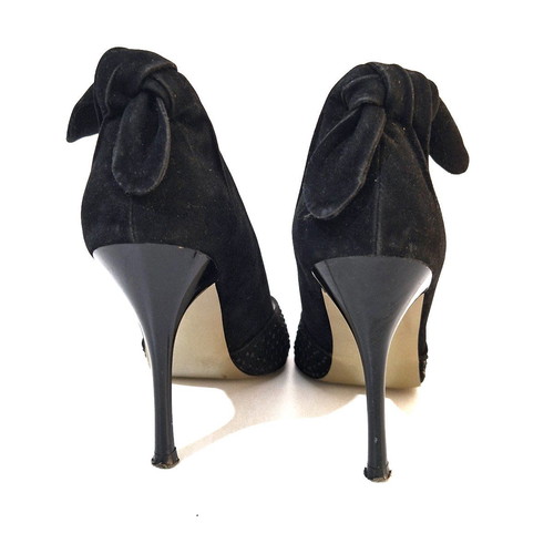 Peep Toe Suede Shoes with Strass used, size 39, black