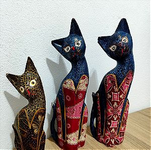 Vintage Ξυλινες Διακοσμητικές Γάτες (με φθορές - δειτε φωτογραφιες)