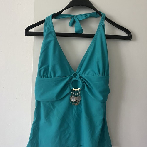 Turquoise halter tie top with beads and shells, like new, size M