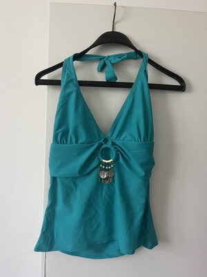 Turquoise halter tie top with beads and shells, like new, size M
