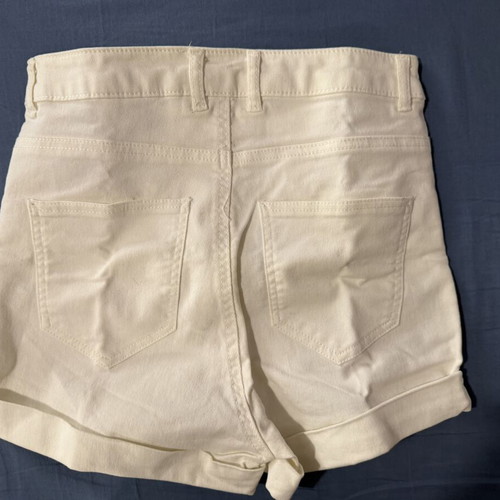 H&M white women's high-waisted denim shorts, elastic, size S