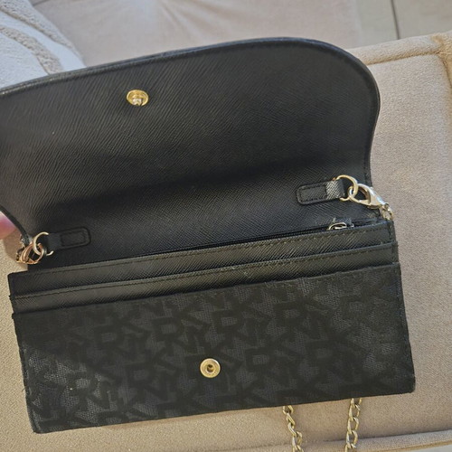 DKNY wallet and clutch used, black with shoulder chain