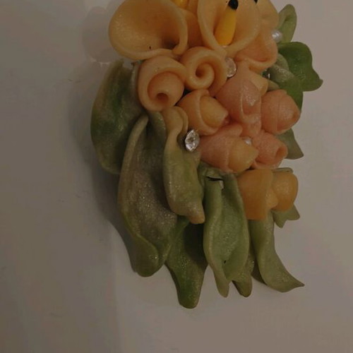 Handmade brooch like new with flowers and colorful strass