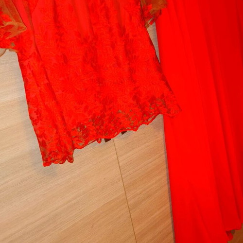 Abiye set new No50 coral with fitted skirt and embroidered blouse