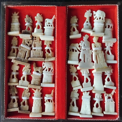 Handmade chess with mother-of-pearl and ancient Egyptian figures used