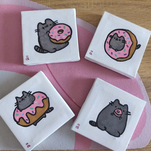 Handmade canvas paintings set of 4, 10x10 cm, acrylic