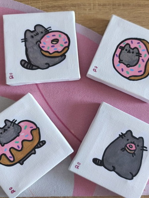 Handmade canvas paintings set of 4, 10x10 cm, acrylic
