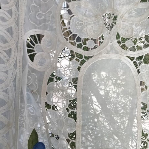 Vintage set of 2 handmade organza table runners with embroidery