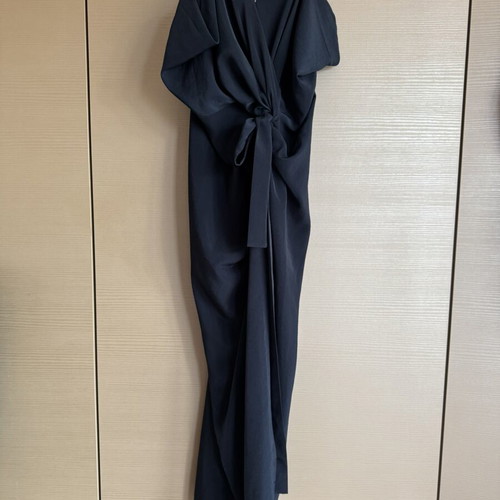 Karavan long dark blue dress like new with draped opening and slit