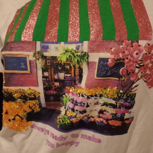 Stradivarius T-shirt S oversized white with colorful design and sequins new