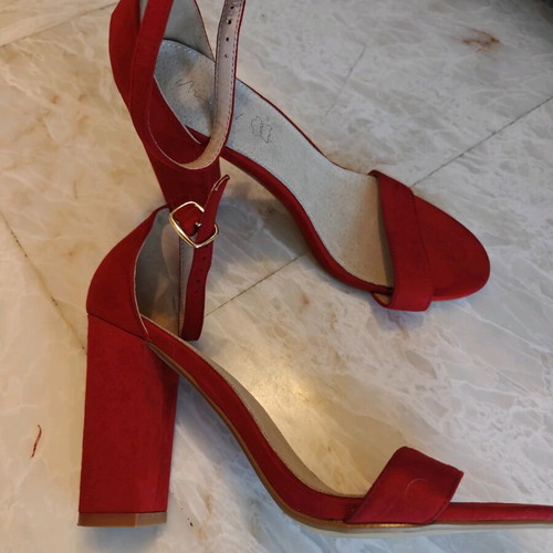 Red suede-style sandals like new, size 41