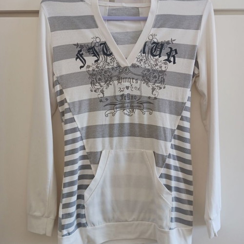 Women's Long Hoodie Shirt one size like new, white-gray