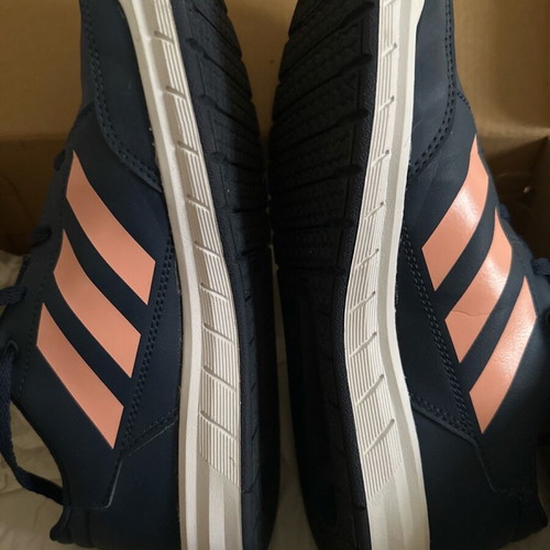 Adidas kids' athletic shoes size 38 like new, dark blue with salmon stripe