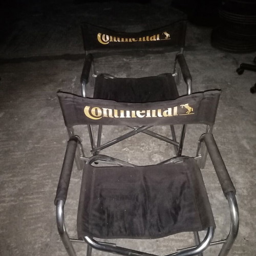 Director chairs used, set of 2, aluminum with armrest cushions