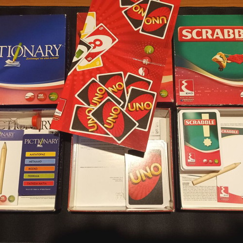 EKO travel board games set: Uno, Scrabble, Pictionary