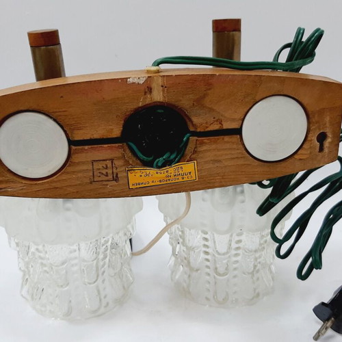 Double wall lamp Kolarov 1960s like new, wood and crystal