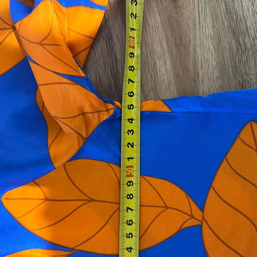 Statement satin tunic shirt dress like new, blue and orange leaf print