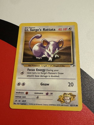 Pokémon Lt Surge’s Rattata card used, very good condition