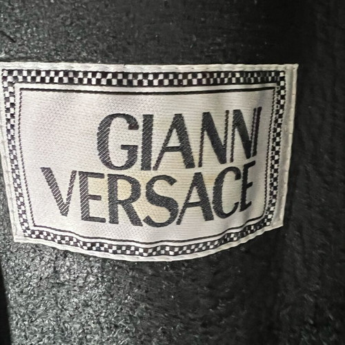 Gianni Versace Vintage Mens Black Leather Overcoat Jacket Size IT56 like new