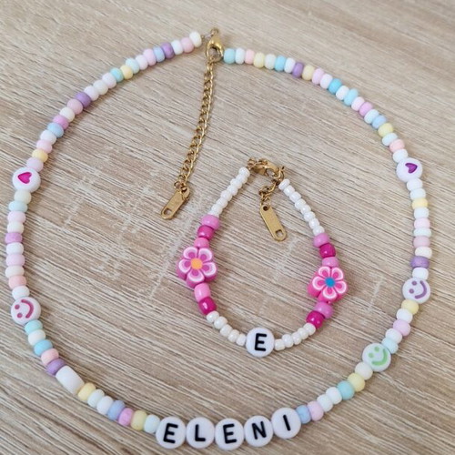 Children's jewelry set necklace and bracelet handmade with colorful beads