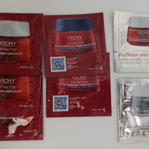 Vichy travel size skincare set with day cream, night cream, serum