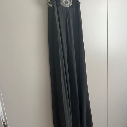 Maje Vintage Silk Maxi Dress with Beaded Bodice like new, gray