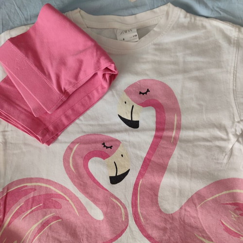 Zara summer clothes set for girl used, age 5-6, white and pink