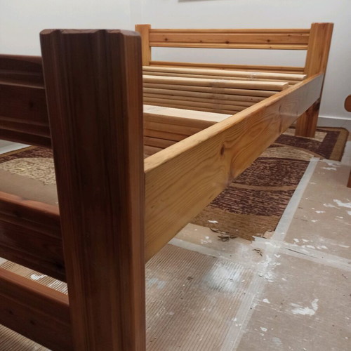 Wooden semi-double bed used with mattress and drawer