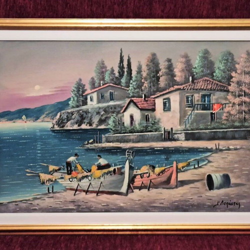 Seascape by G. Depastas on canvas like new with frame