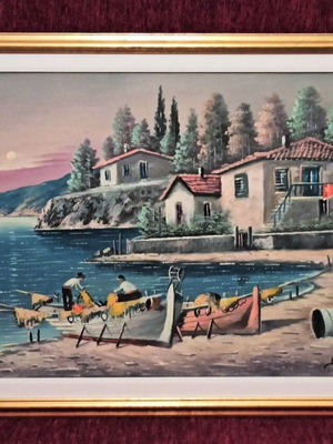 Θαλασσογραφία Γ. Δεπάστα σε καμβά σαν καινούργια με κορνίζα