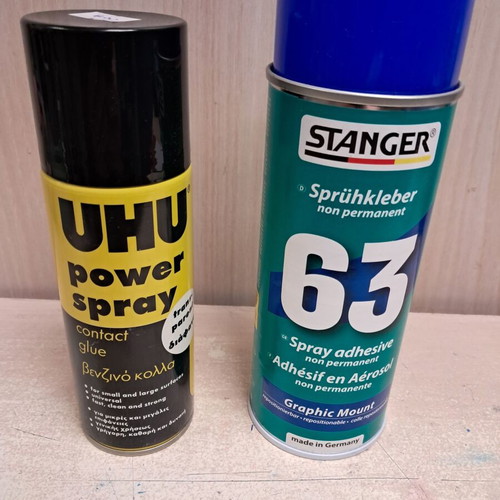 Spray glues and UHU benzine glue, Stanger non permanent new