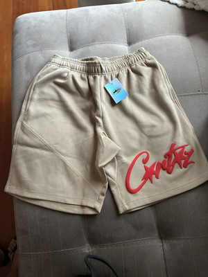Corteiz Alcatraz Sweat Shorts khaki red brand new with tags