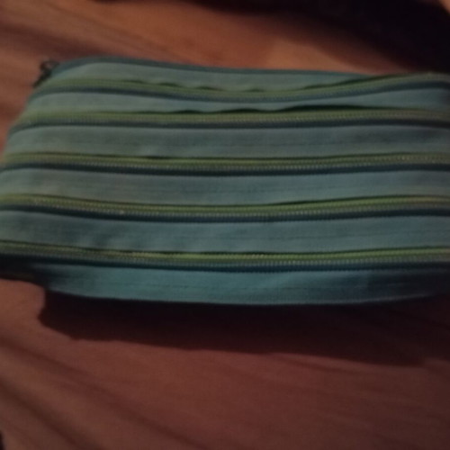 ZiPit vintage toiletry bag like new, textile with neon zipper