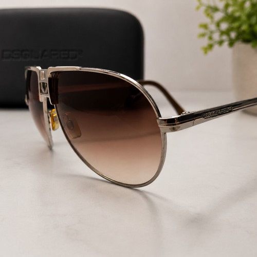 Dsquared2 Sunglasses Aviator with Unique Geometric Top Bar Like New, Brown