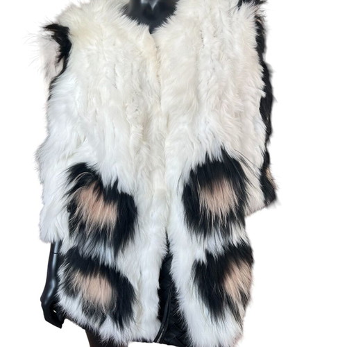 Real fox fur white coat with real fox black scarf, like new, size S