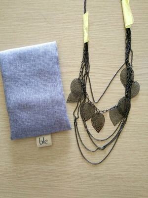 Necklace used 40 cm, silver color with ble pouch