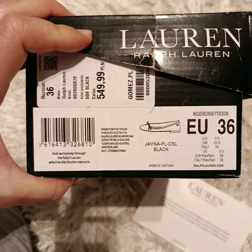Ralph Lauren 36 black ballerinas, like new with gold details