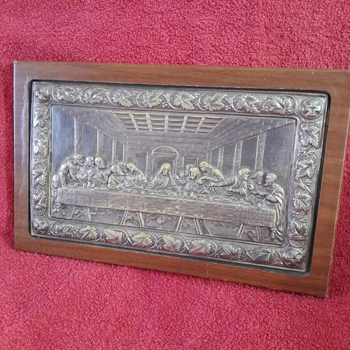 Last Supper silver icon used, 950 silver with wooden base