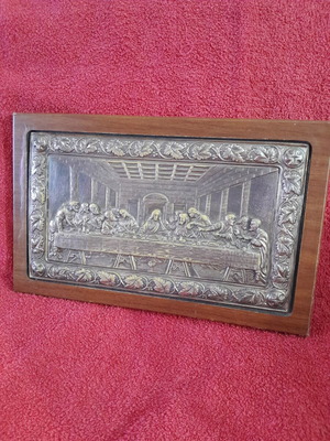 Last Supper silver icon used, 950 silver with wooden base