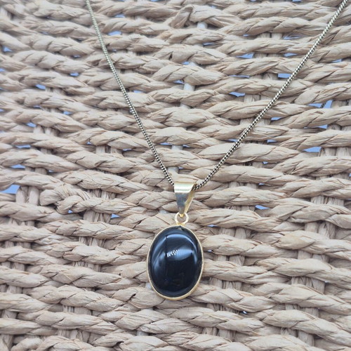 Black Obsidian Brass Pendant Cabochon Cut Oval Healing Crystal new