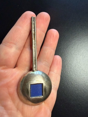 Vintage pin used, blue and silver