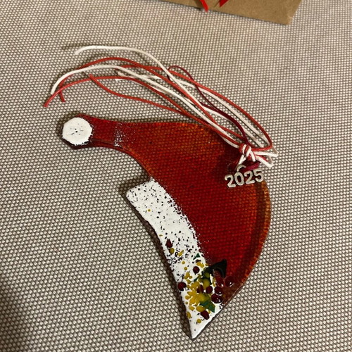 Glass decorative charm handmade Santa hat new